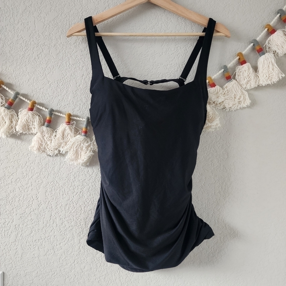Athleta Black Square Neck Scrunched Padded Swim Bikini Top Beach Vacation 38B/C